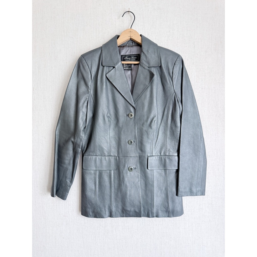 Terry Lewis Classic Luxuries Womens‎ Grey Genuine Leather Blazer Jacket 3 Button